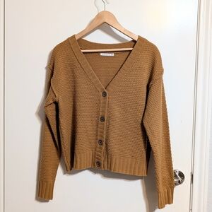 Staccato Mustard Yellow Waffle Knit Cardigan - Button Front Crop Sweater - S